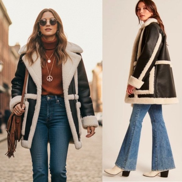 Abercrombie & Fitch Jackets & Blazers - Abercrombie & Fitch XS 70s Modern Retro Hippie Vegan Shearling Penny Lane Jacket
